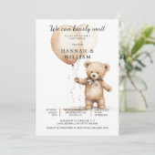 Invitation On Peut Attendre Teddy Bear Baby shower (Debout devant)
