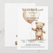 Invitation On Peut Attendre Teddy Bear Baby shower (Devant / Derrière)