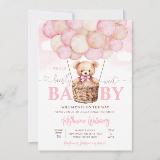 Invitation On Peut Attendre Teddy Bear Baby shower (Devant)