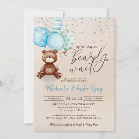 Invitation On Peut Attendre Teddy Bear Baby shower (Devant)