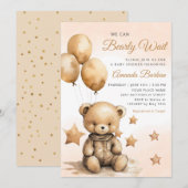 Invitation On Peut Attendre Teddy Bear Baby shower (Devant / Derrière)