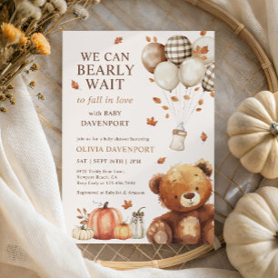 Invitation On Peut Attendre Teddy Bear Baby shower d'automne