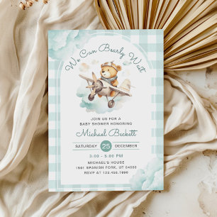 Invitation On peut attendre Teddy Bear Baby shower d'avion