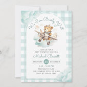 Invitation On peut attendre Teddy Bear Baby shower d'avion (Devant)