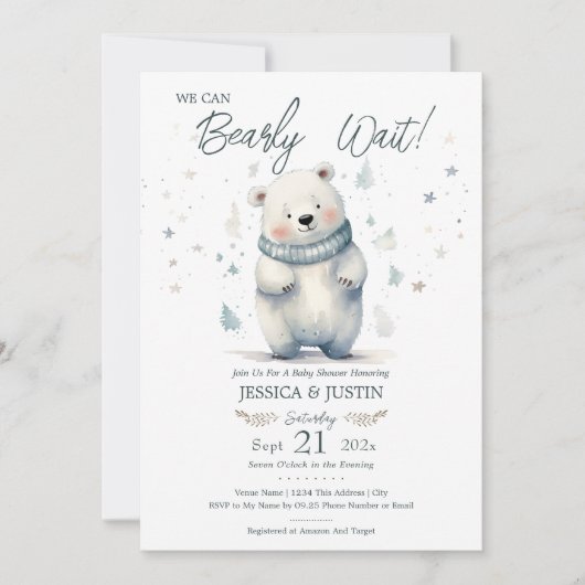 Invitation On Peut Attendre Teddy Bear Baby shower d'hiver (Devant)
