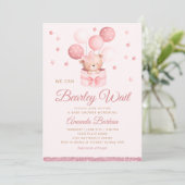 Invitation On peut attendre Teddy Bear Baby shower fille (Debout devant)