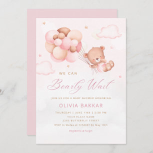 Invitation On peut attendre Teddy Bear Baby shower fille