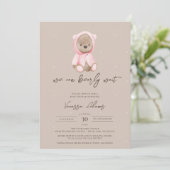 Invitation On peut attendre Teddy Bear Baby shower fille (Debout devant)