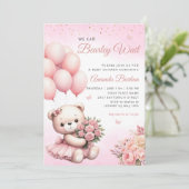 Invitation On peut attendre Teddy Bear Baby shower fille (Debout devant)