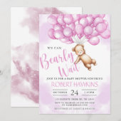 Invitation On peut attendre Teddy Bear Baby shower fille (Devant / Derrière)