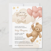 Invitation On peut attendre Teddy Bear Baby shower fille (Devant)