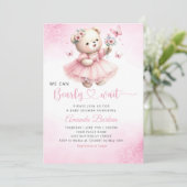Invitation On peut attendre Teddy Bear Baby shower fille (Debout devant)