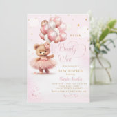 Invitation On peut attendre Teddy Bear Baby shower fille (Debout devant)
