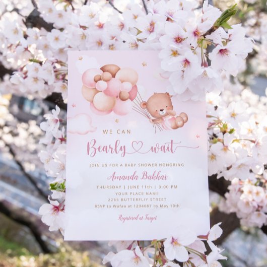 Invitation On peut attendre Teddy Bear Baby shower fille