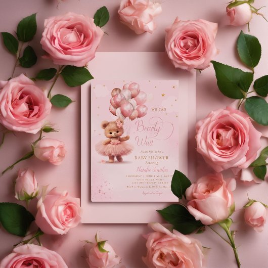 Invitation On peut attendre Teddy Bear Baby shower fille