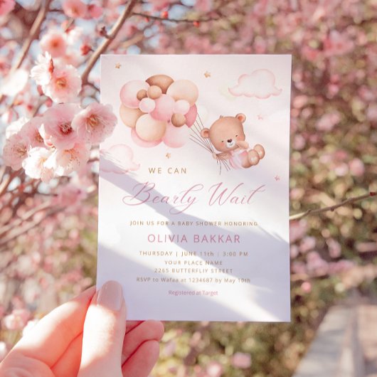Invitation On peut attendre Teddy Bear Baby shower fille