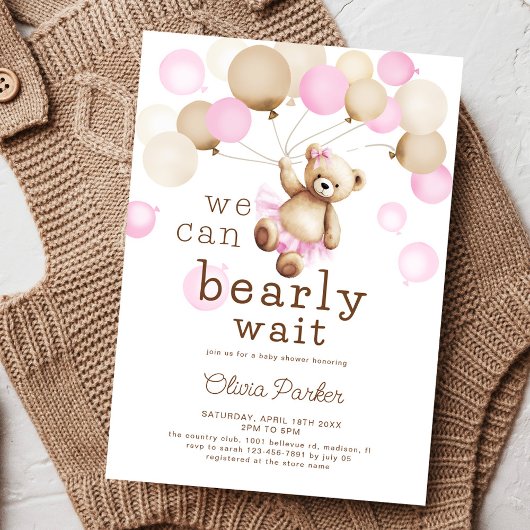 Invitation On peut attendre Teddy Bear Baby shower fille