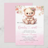 Invitation On peut attendre Teddy Bear Baby shower fille (Devant / Derrière)