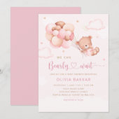 Invitation On peut attendre Teddy Bear Baby shower fille (Devant / Derrière)