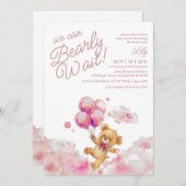 Invitation On peut attendre Teddy Bear Baby shower fille (Devant / Derrière)