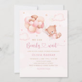 Invitation On peut attendre Teddy Bear Baby shower fille (Devant)