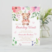 Invitation On peut attendre Teddy Bear Baby shower fille (Debout devant)