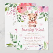 Invitation On peut attendre Teddy Bear Baby shower fille (Devant / Derrière)