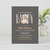 Invitation On Peut Attendre ! Teddy Bear Baby shower Invita (Debout devant)