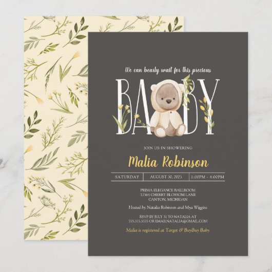 Invitation On Peut Attendre ! Teddy Bear Baby shower Invita (Devant / Derrière)