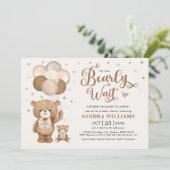Invitation On Peut Attendre Teddy Bear Baby shower Neutre (Debout devant)
