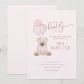 Invitation On Peut Attendre Teddy Bear Baby shower rose (Devant / Derrière)