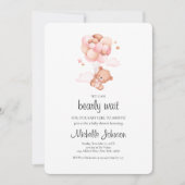 Invitation On Peut Attendre Teddy Bear Baby shower rose (Devant)