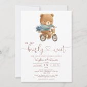 Invitation On Peut Attendre Teddy Bear Baby shower Vélo (Devant)