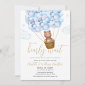 Invitation On Peut Attendre Teddy Bear Blue Boy Baby shower (Devant)