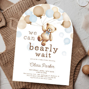Invitation On Peut Attendre Teddy Bear Boy Baby shower Arch