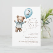 Invitation On Peut Attendre Teddy Bear Boys Anniversaire Fête (Debout devant)