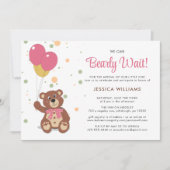 Invitation On Peut Attendre Teddy Bear Cub Girl Baby shower (Devant)