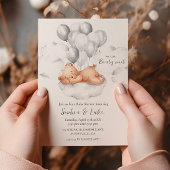 Invitation On peut attendre Teddy Bear Grey Boy Baby shower