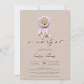 Invitation On Peut Attendre Teddy Bear Purple Baby shower (Devant)