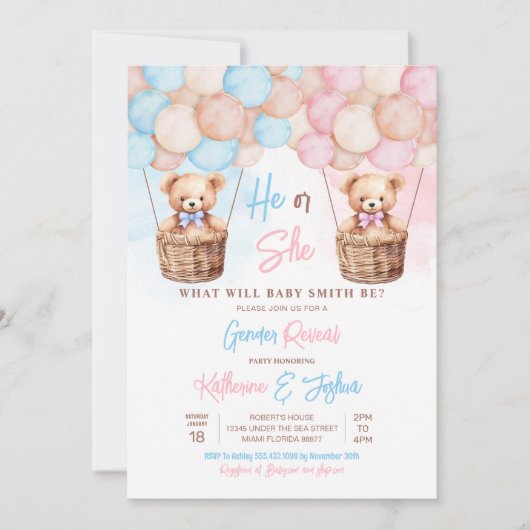 Invitation On Peut Attendre Teddy Bear Révéler le genre (Devant)