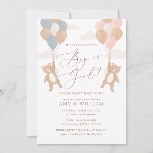 Invitation On Peut Attendre Teddy Bear Révéler le genre (Devant)