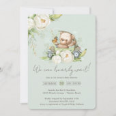 Invitation On Peut Attendre Teddy Bear Sage Baby shower (Devant)