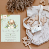 Invitation On Peut Attendre Teddy Bear Sage Baby shower