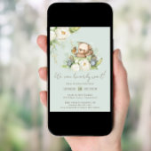 Invitation On Peut Attendre Teddy Bear Sage Baby shower