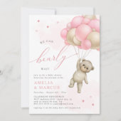 Invitation On Peut Attendre Teddy Ours Bébé Fille Douche (Devant)