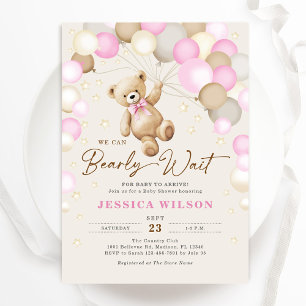 Invitation On Peut Attendre Teddy Ours Bébé Fille Douche