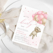 Invitation On Peut Attendre Teddy Ours Bébé Fille Douche