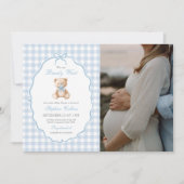 Invitation On peut attendre tôt Teddy Bear Baby shower Photo (Devant)