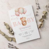 Invitation On peut attendre tôt Teddy Bear Baby shower rose