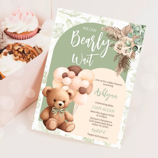 Invitation On peut attendre un Baby shower Boho neutre pour l
